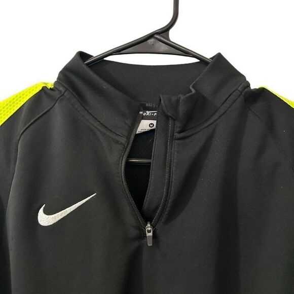 Nike Dri-Fit Black Highlighter Yellow Stripe Quarter Zip Sweater Size M Running - Picture 6 of 11